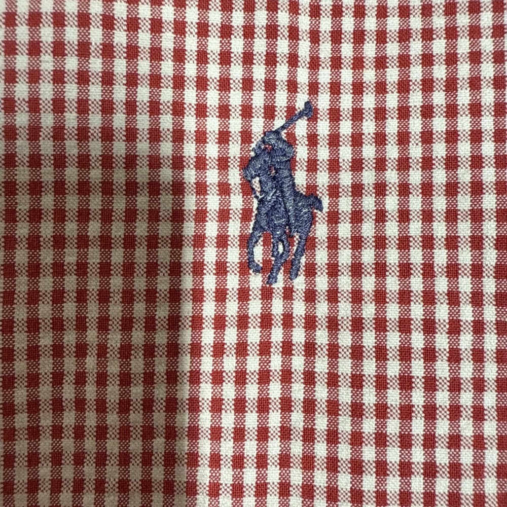 Ralph Lauren Blue Label VTG Shirt Mens L Red Checkered Slim Preppy Button Down - Picture 3 of 14